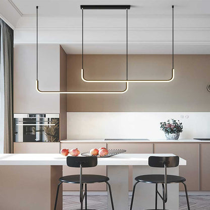 Linear LED Ceiling Light Fixture Dimmable Black Gold Modern Hanging Lamp for Kitchen Island Dining Room Living Room Bedroom Adjustable Heigh