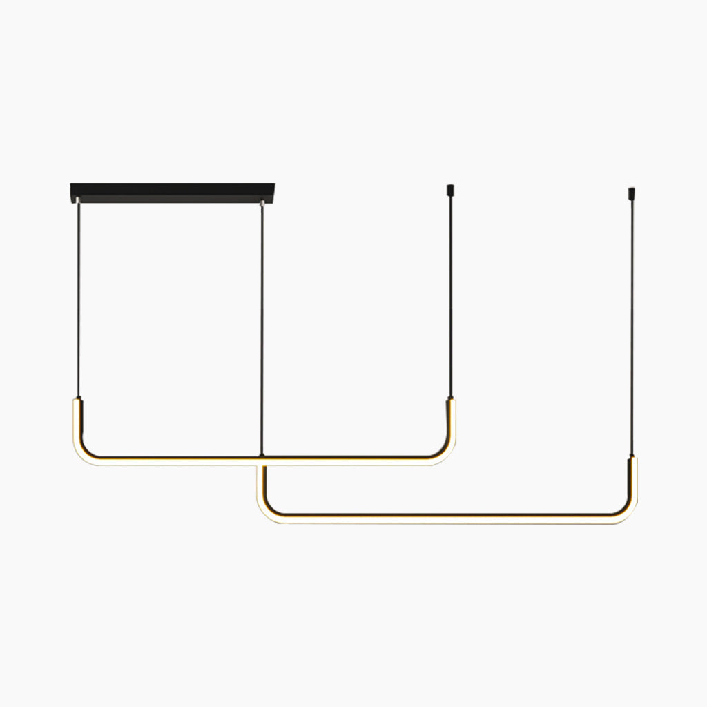 Linear LED Ceiling Light Fixture Dimmable Black Gold Modern Hanging Lamp for Kitchen Island Dining Room Living Room Bedroom Adjustable Heigh
