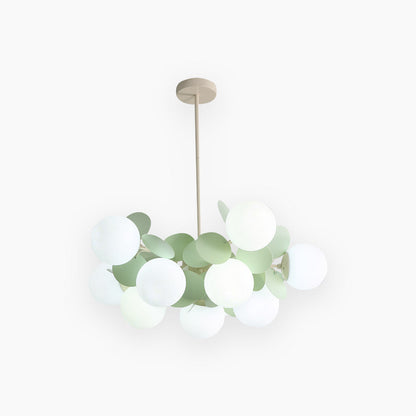 Sculptural Glass Globe Overhead Light with Branching Arms for Dining Room & Living Space — Dimmable LED Cluster Fixture in White, Green or M