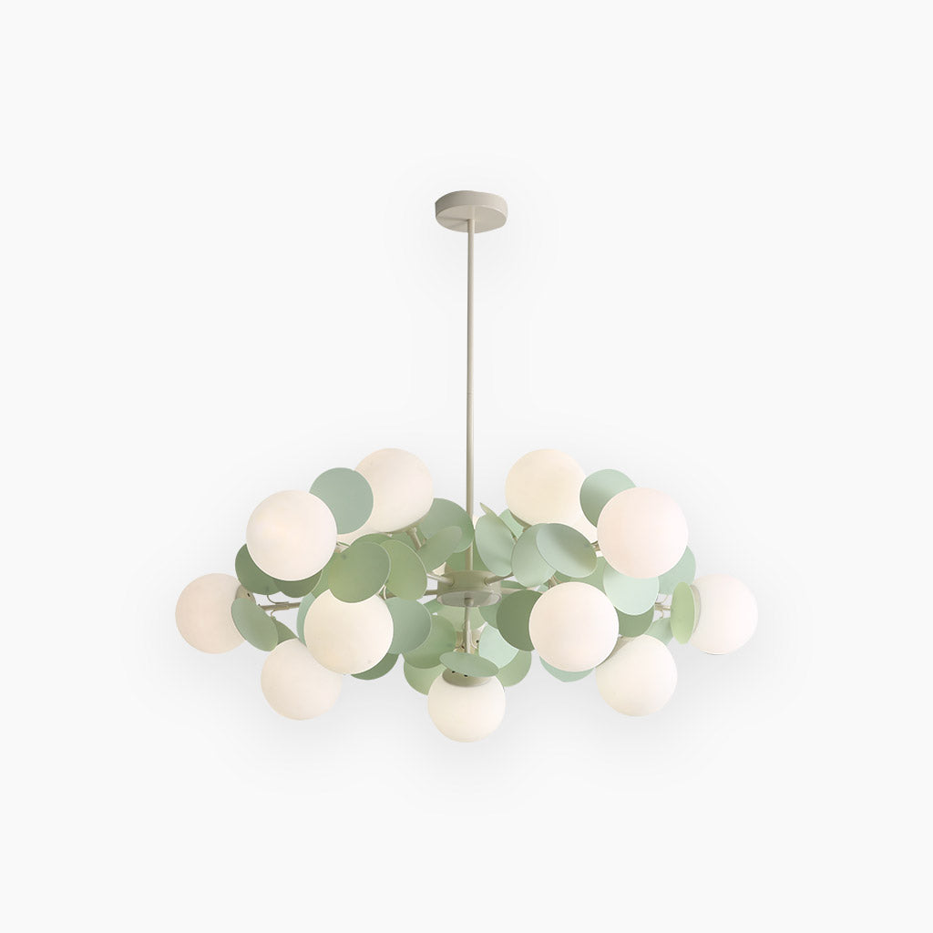 Sculptural Glass Globe Overhead Light with Branching Arms for Dining Room & Living Space — Dimmable LED Cluster Fixture in White, Green or M