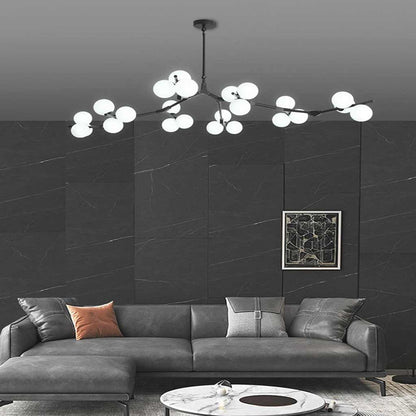 Sculptural Glass Sphere Chandelier with Adjustable LED Light — Multi-Arm Metal Frame Statement Fixture for Open Dining Spaces, Great Rooms &