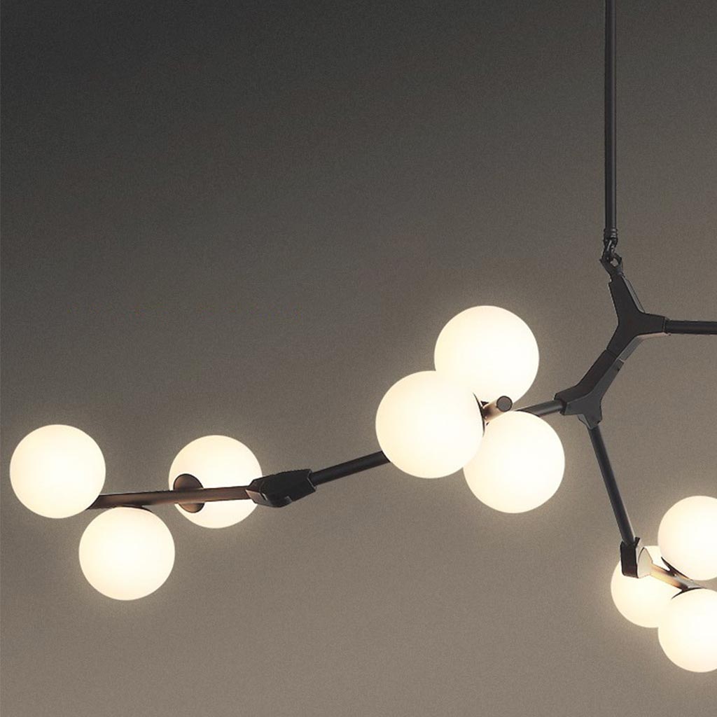 Sculptural Glass Sphere Chandelier with Adjustable LED Light — Multi-Arm Metal Frame Statement Fixture for Open Dining Spaces, Great Rooms &