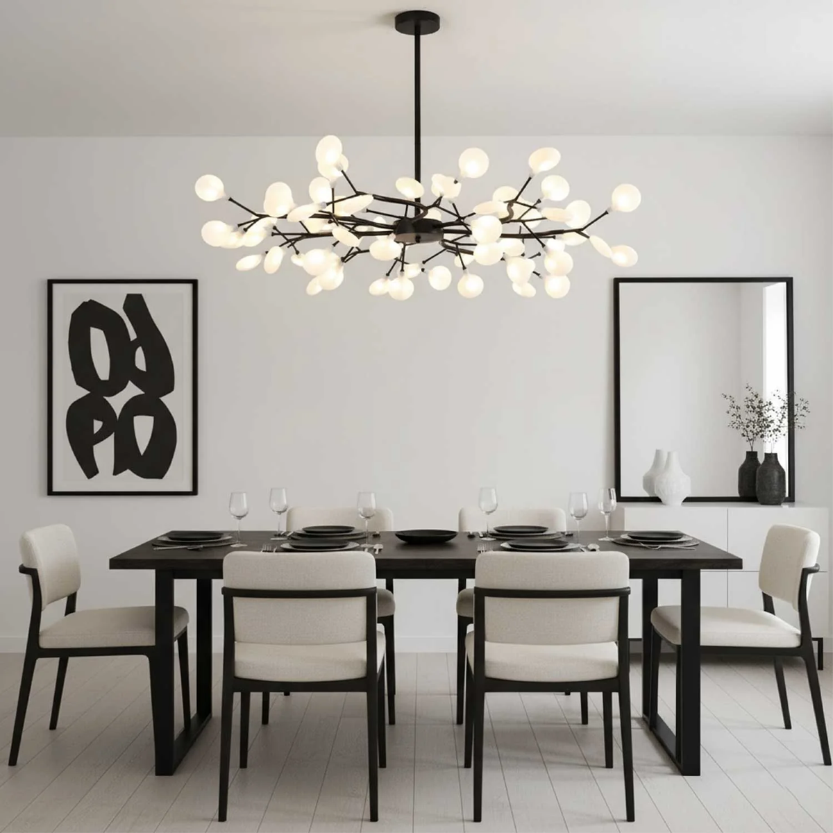 Branch Pendant Light Black Modern Chandelier LED 70 inches Metal Acrylic Warm White 3000K for Dining Room High Ceiling Open Plan