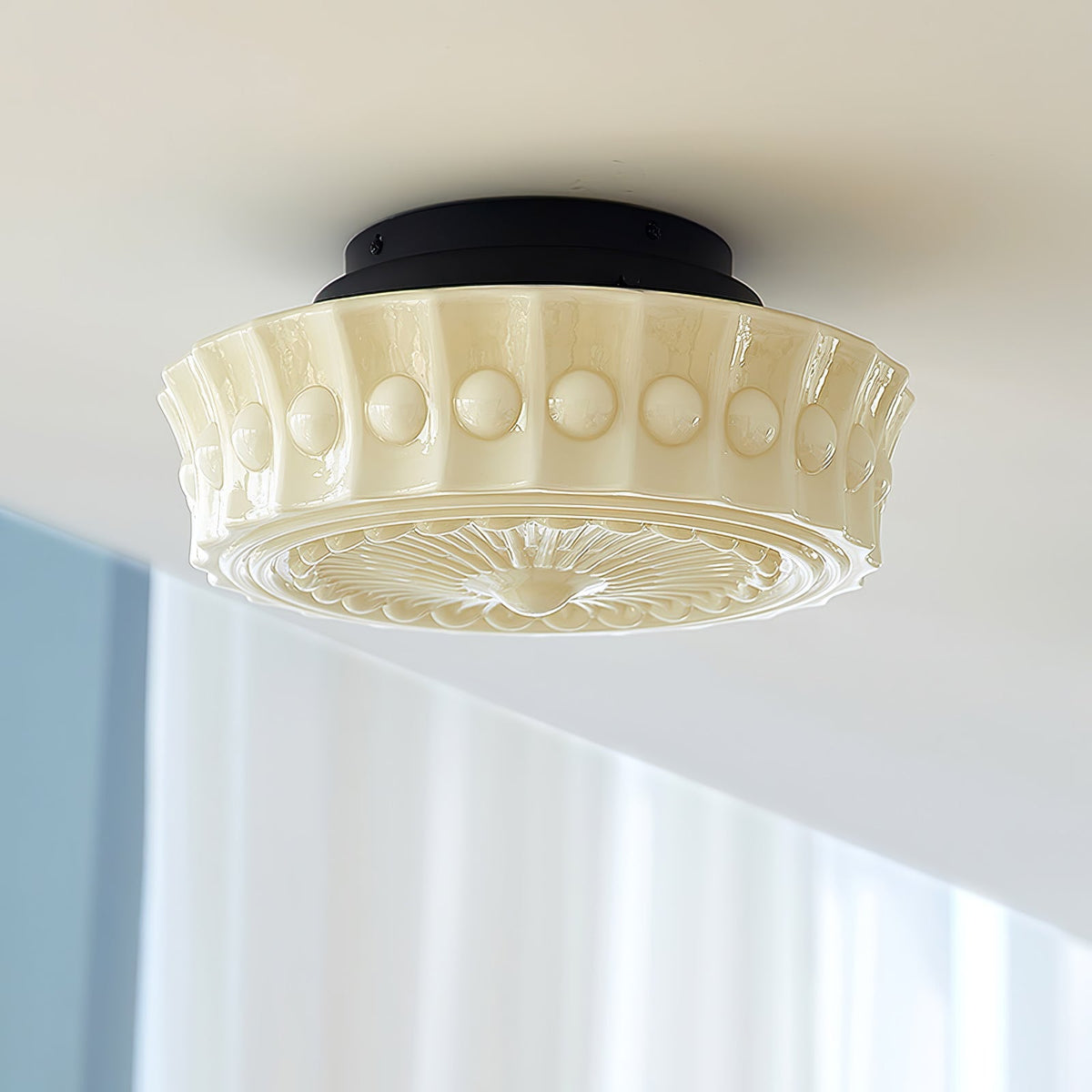 Flush Mount Ceiling Light Fixture Multi-Bulb Black Metal Glass 14 Inch for Living Room Dining Room Indoor Overhead Lighting E26 E27 Base