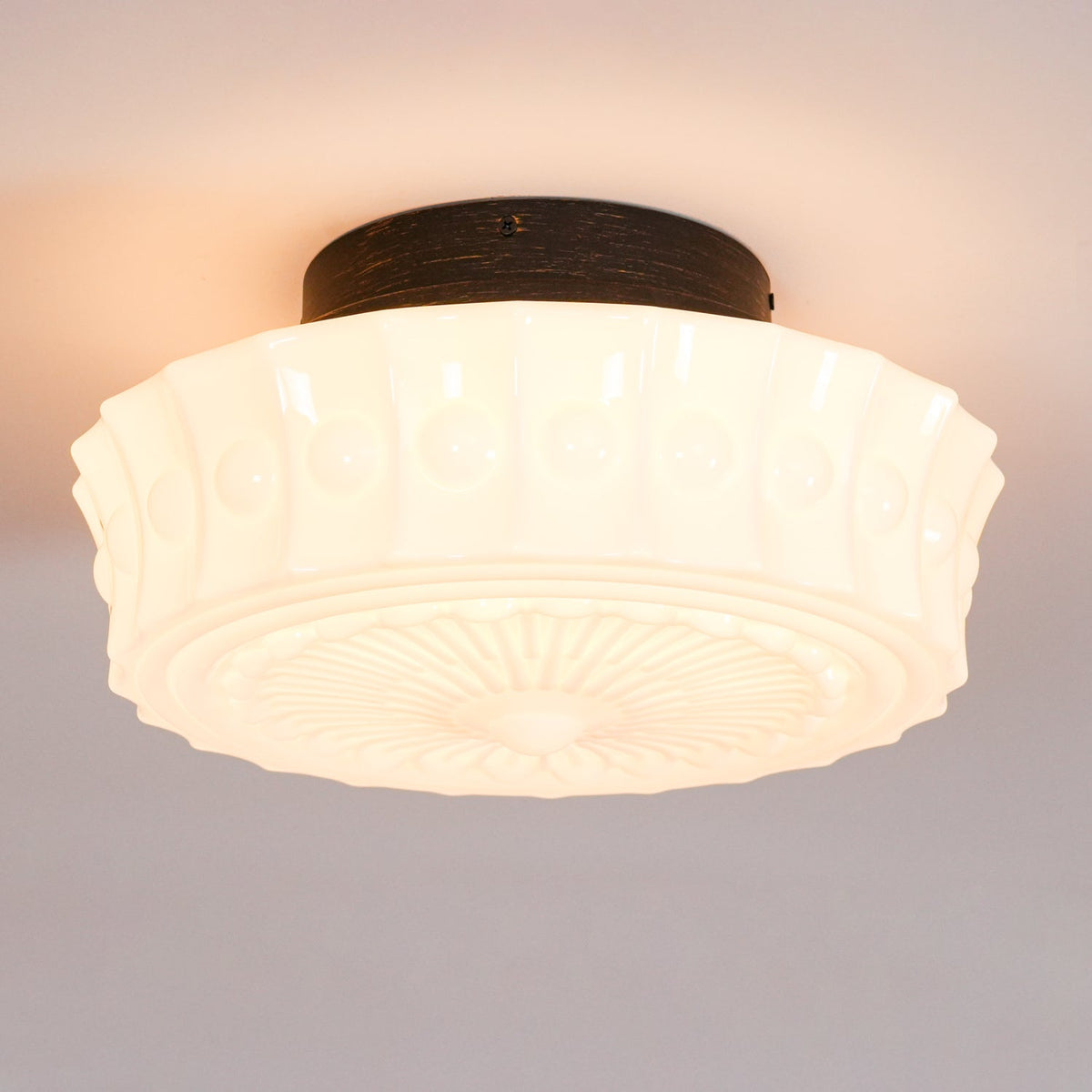 Flush Mount Ceiling Light Fixture Multi-Bulb Black Metal Glass 14 Inch for Living Room Dining Room Indoor Overhead Lighting E26 E27 Base