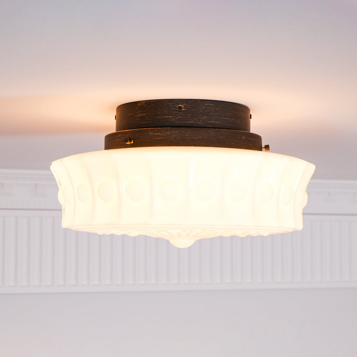 Flush Mount Ceiling Light Fixture Multi-Bulb Black Metal Glass 14 Inch for Living Room Dining Room Indoor Overhead Lighting E26 E27 Base