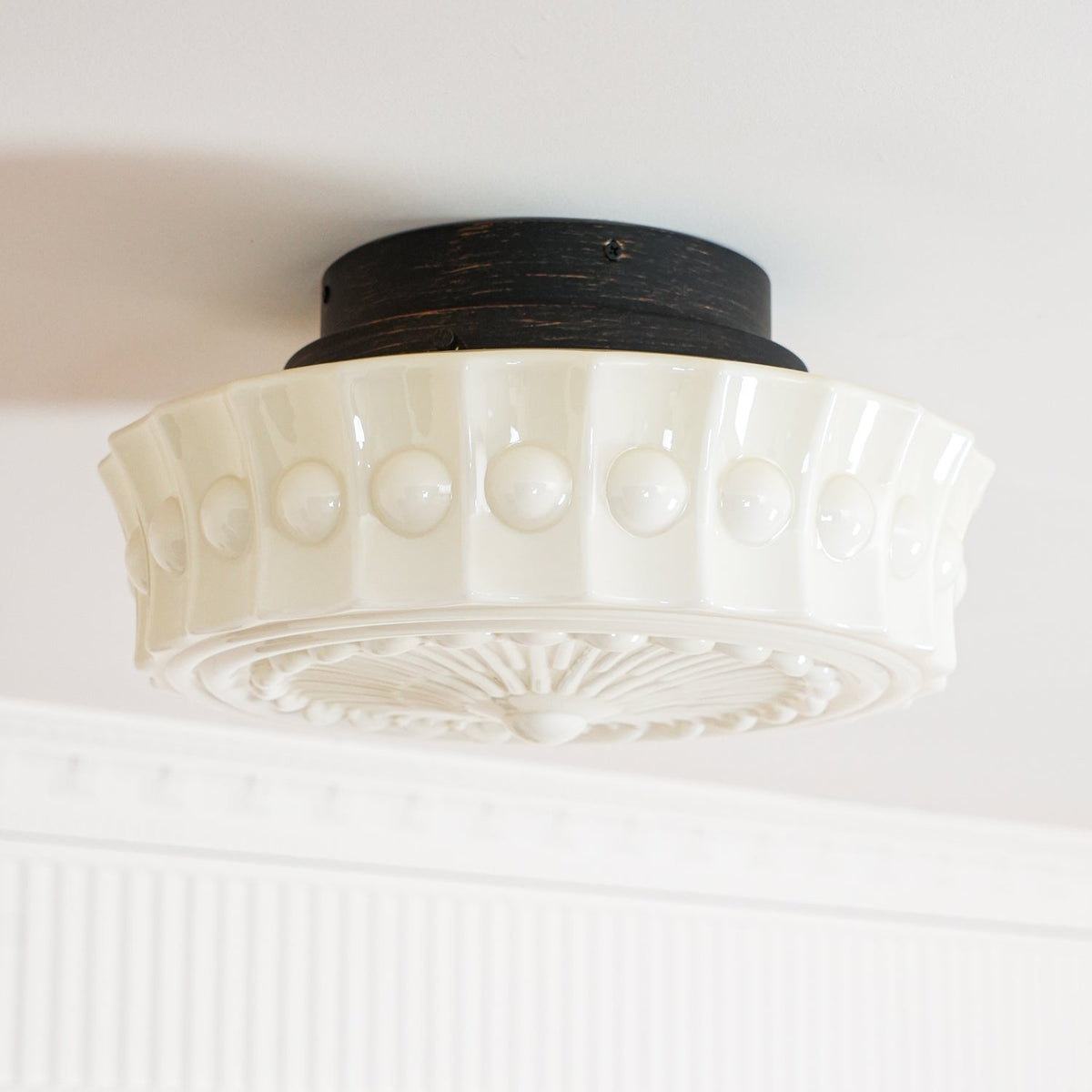Flush Mount Ceiling Light Fixture Multi-Bulb Black Metal Glass 14 Inch for Living Room Dining Room Indoor Overhead Lighting E26 E27 Base