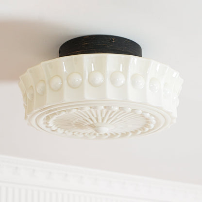 Flush Mount Ceiling Light Fixture Multi-Bulb Black Metal Glass 14 Inch for Living Room Dining Room Indoor Overhead Lighting E26 E27 Base