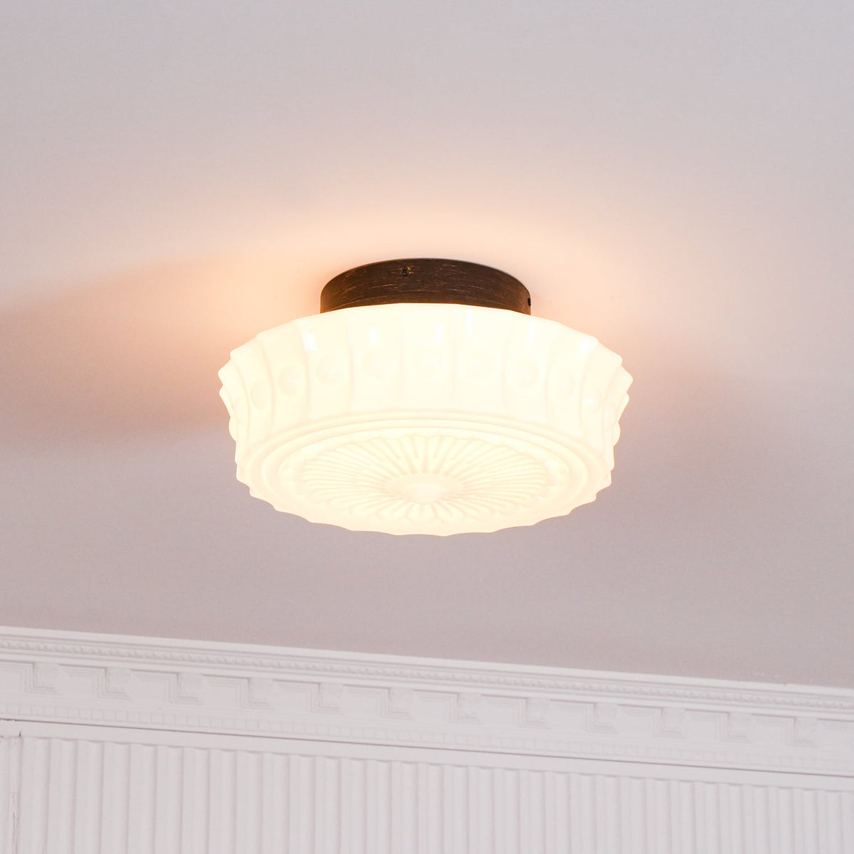 Flush Mount Ceiling Light Fixture Multi-Bulb Black Metal Glass 14 Inch for Living Room Dining Room Indoor Overhead Lighting E26 E27 Base