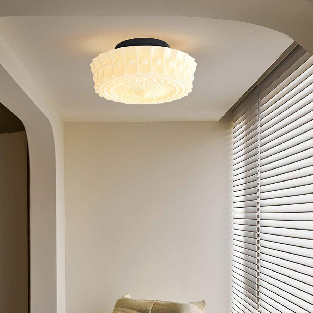 Flush Mount Ceiling Light Fixture Multi-Bulb Black Metal Glass 14 Inch for Living Room Dining Room Indoor Overhead Lighting E26 E27 Base