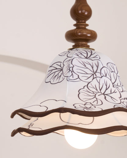 Hanging Fixture with Floral Fabric Shade 9.8-Inch Mixed Material Finish Gold Walnut Accents for Dining Room Kitchen Island Living Space Adju