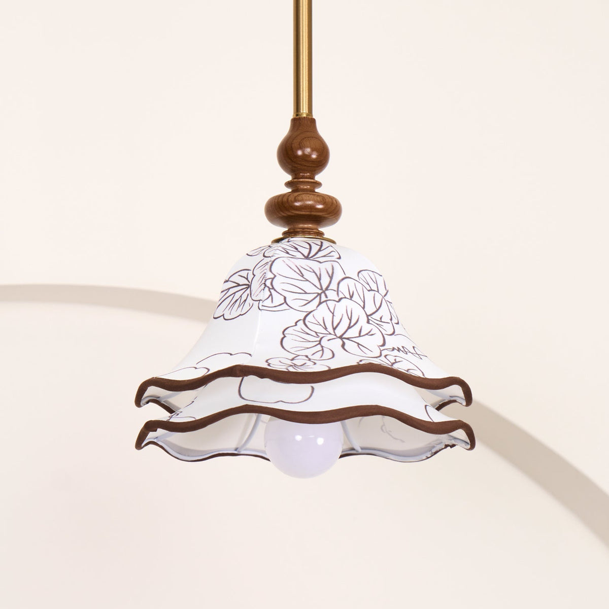 Hanging Fixture with Floral Fabric Shade 9.8-Inch Mixed Material Finish Gold Walnut Accents for Dining Room Kitchen Island Living Space Adju