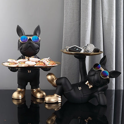 Escultura decorativa de encantador bulldog francés mayordomo: un acento único para el hogar en resina y PVC de alta calidad