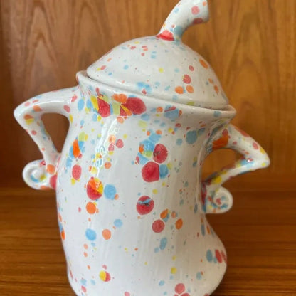 Decorative Food Storage Jar with Hands-On-Hips Figure – Colorful Resin Canister for Countertop Organization & Kitchen Accent