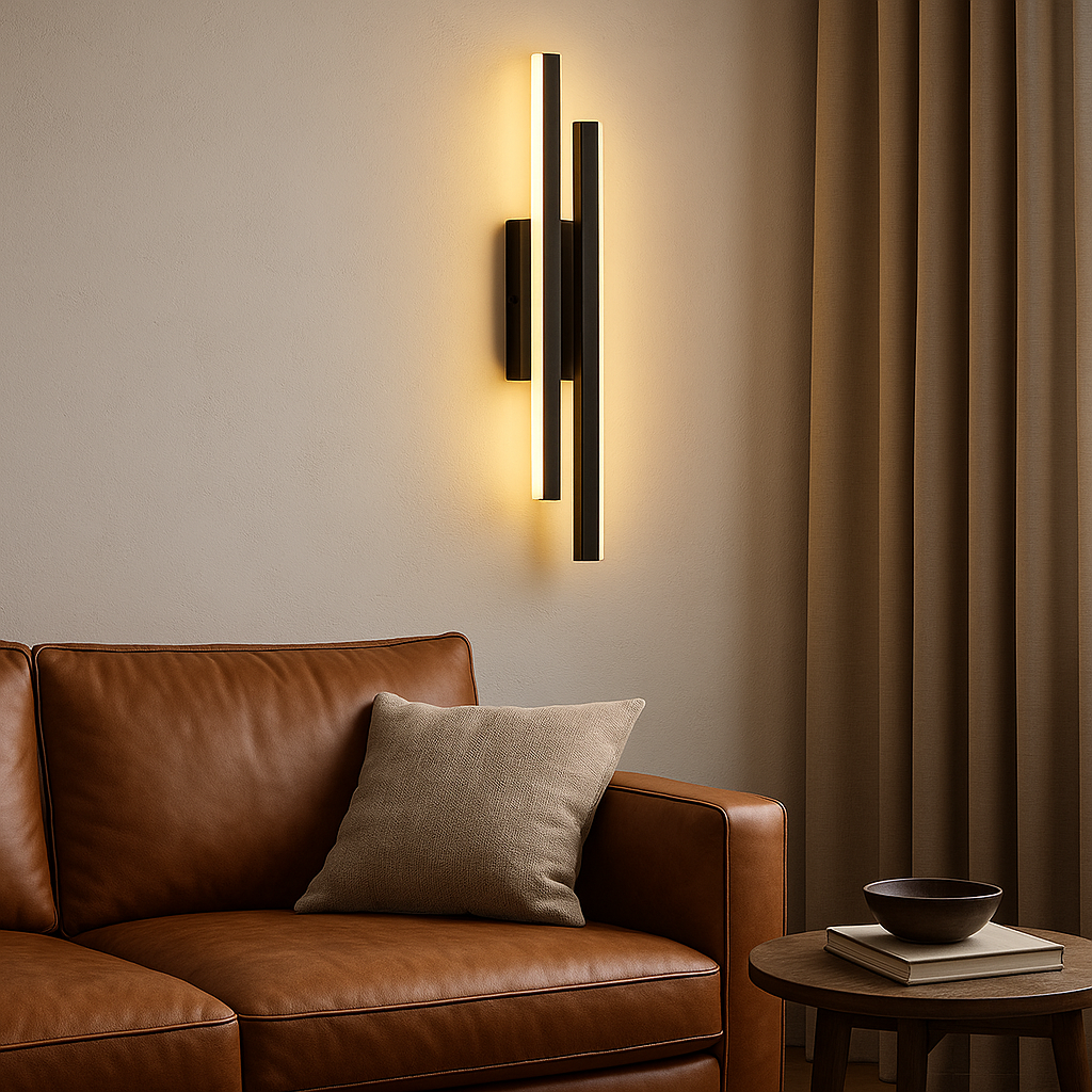 Vertical LED Wall Sconce Metal Acrylic 19 Inch Modern Ambient Lighting for Bedroom Hallway Living Room Gold Black Warm Glow Fixture Minimali