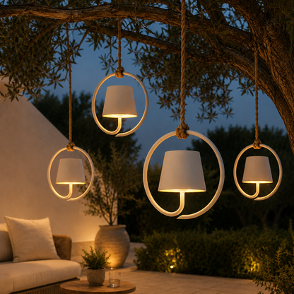 Rechargeable Outdoor Hanging Lantern with Jute Cord – Waterproof LED Pendant Light for Patio, Garden & Pergola