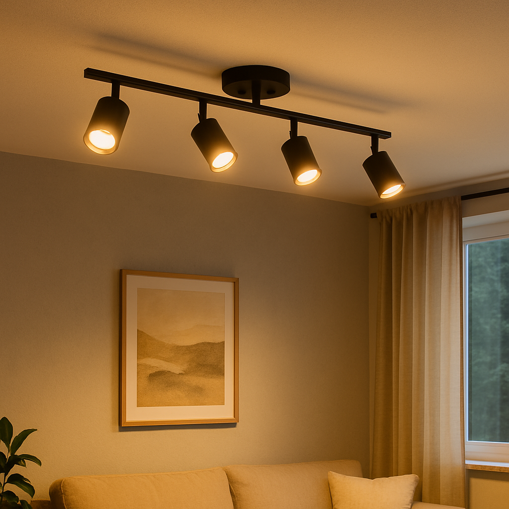 Track Spotlight Fixture Black Aluminum 4-Head Directional Rail Light Kitchen Dining Room Workspace Task Lighting 31.5 in Ceiling Mount GU10