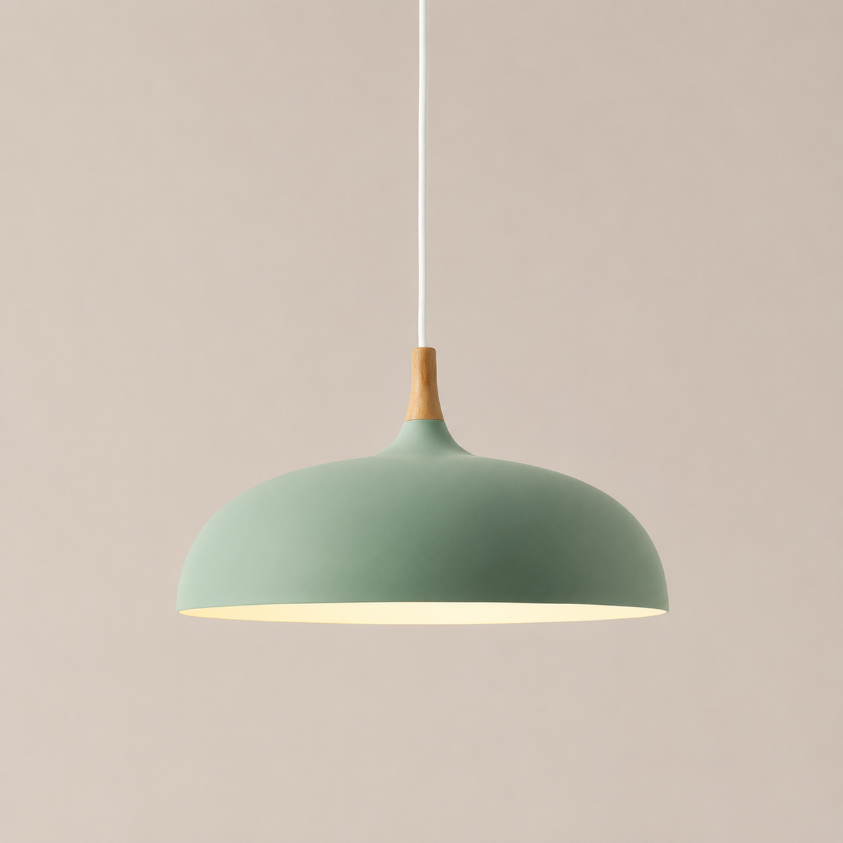 Dome Pendant Light with Adjustable Cord – Aluminum & Wood Accent for Dining Room, Kitchen Island & Reading Nook