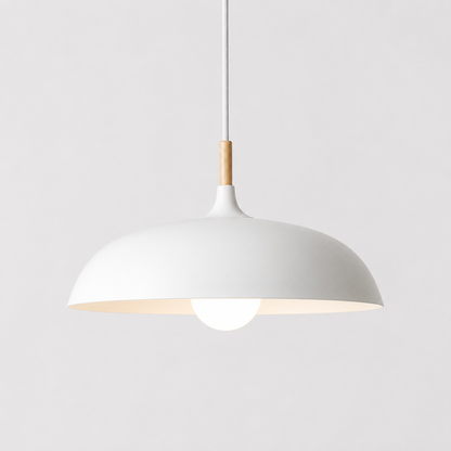 Dome Pendant Light with Adjustable Cord – Aluminum & Wood Accent for Dining Room, Kitchen Island & Reading Nook