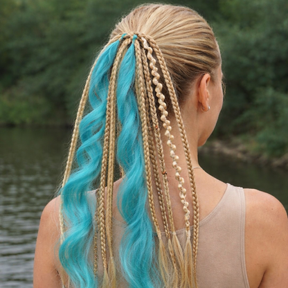 Coleta de extensiones de cabello estilo boho con cuentas y conchas: look de festival instantáneo para mujer
