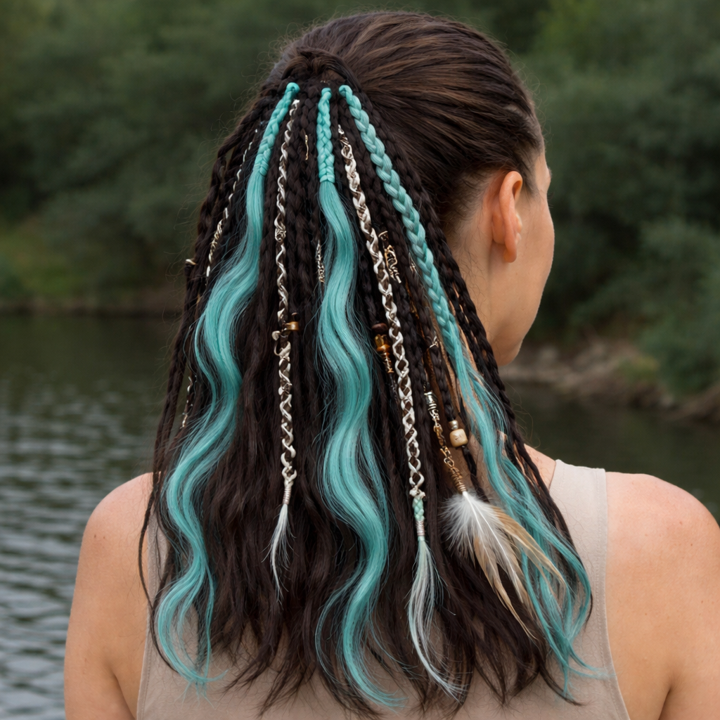 Coleta de extensiones de cabello estilo boho con cuentas y conchas: look de festival instantáneo para mujer