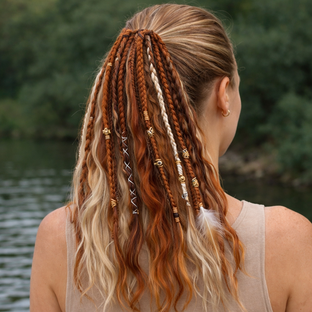 Coleta de extensiones de cabello estilo boho con cuentas y conchas: look de festival instantáneo para mujer
