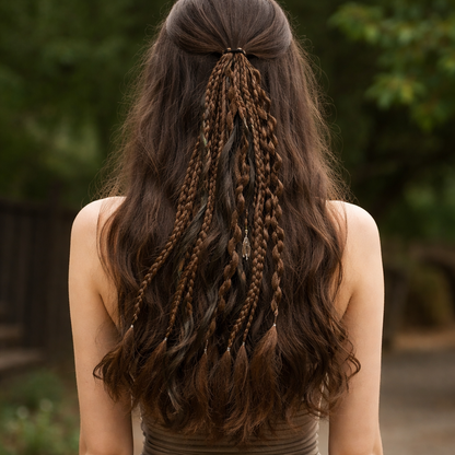 Coleta de extensiones de cabello estilo boho con cuentas y conchas: look de festival instantáneo para mujer