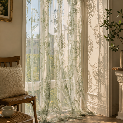 Herbelle™ – Vintage Botanical Embroidered Curtain