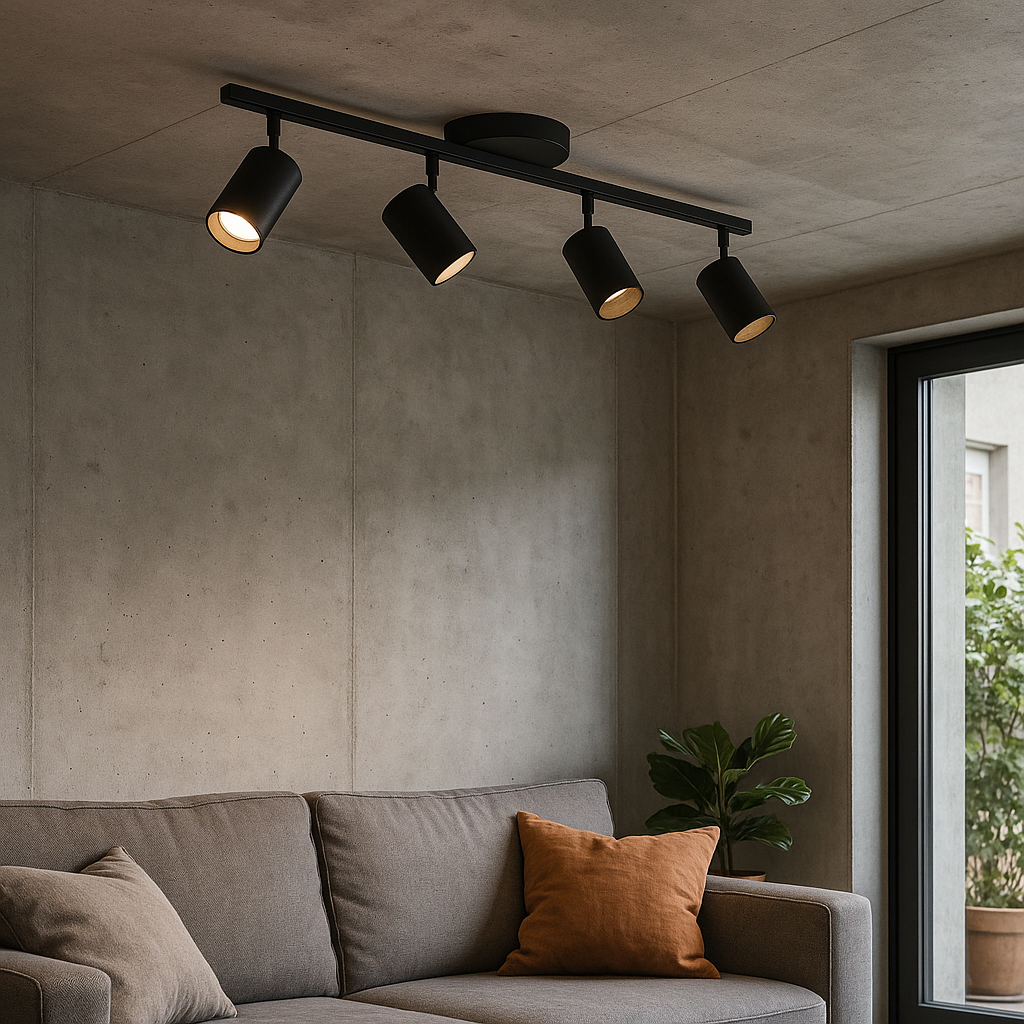 Track Spotlight Fixture Black Aluminum 4-Head Directional Rail Light Kitchen Dining Room Workspace Task Lighting 31.5 in Ceiling Mount GU10