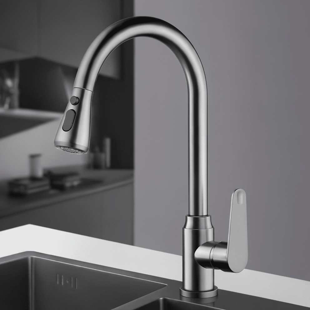 Single-Handle Pull-Down Kitchen Faucet with 360° Swivel Spout – Chrome, Brushed Nickel, Black & Gray Finish Options for Modern Sink