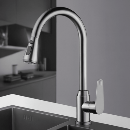 Single-Handle Pull-Down Kitchen Faucet with 360° Swivel Spout – Chrome, Brushed Nickel, Black & Gray Finish Options for Modern Sink