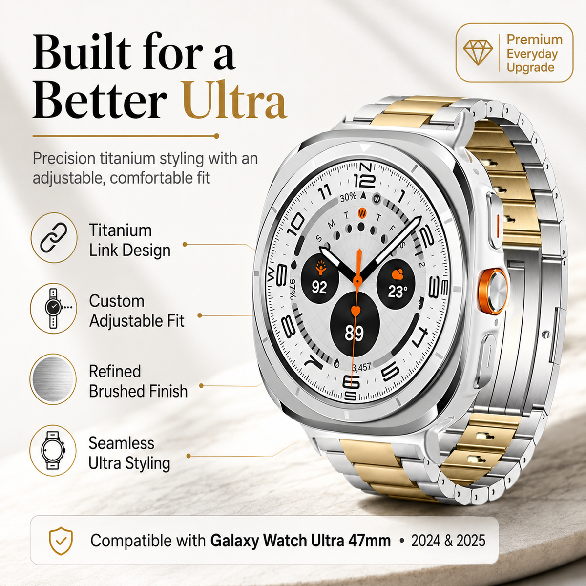 Premium Metal Link Wristband for Samsung Galaxy Watch Ultra 47mm – Titanium & Steel Construction
