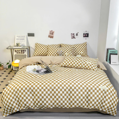 Checkered Bed Cover Set with Pillowcases – Breathable and Ultra Soft Material