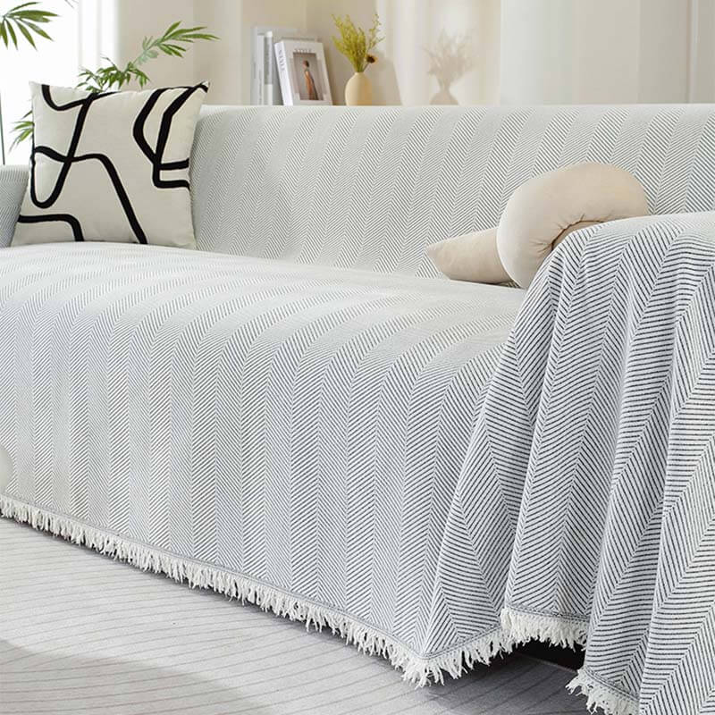 Herringbone Throw Blanket with Tassels for Sofa or Chair – Soft Textured Cover for Living Room, Bedroom & Couch Protection – Woven Home