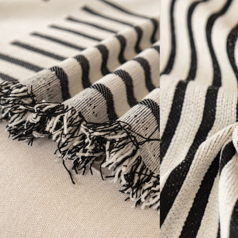 Funda de sofá de chenilla chic - Diseño a rayas con borlas, ajuste antideslizante para sofá seccional