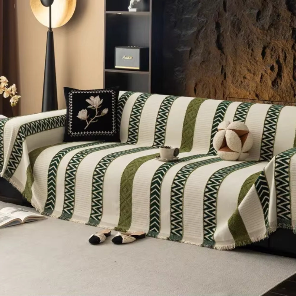 Chera Sofa Cover - Chenille, Chevron Pattern, Anti-Slip Slipcover