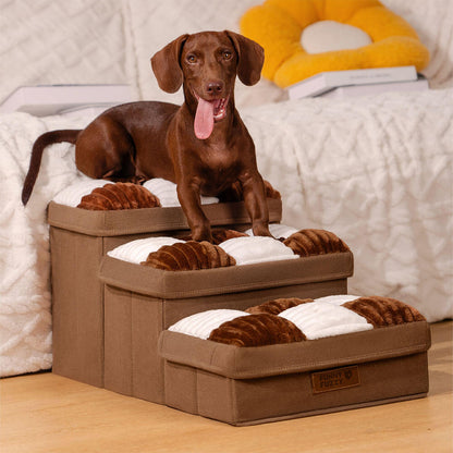 Pet Steps with Hidden Storage Compartments – Soft Padded Foldable Ramp for Small Dogs & Cats, Non-Slip Base