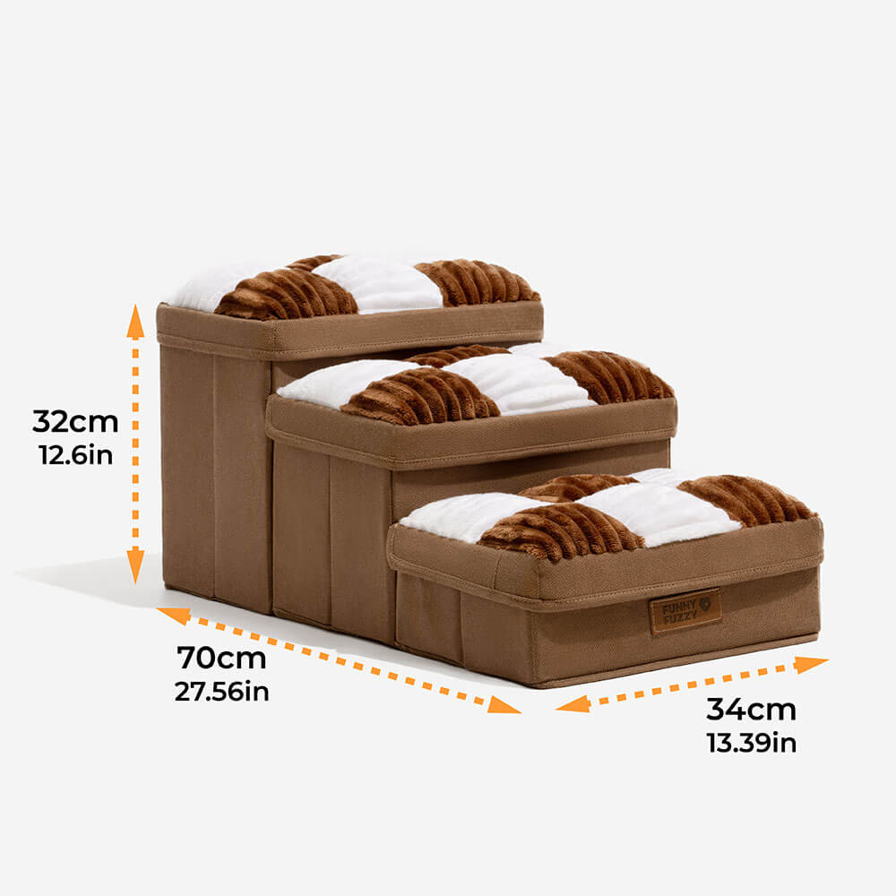 Pet Steps with Hidden Storage Compartments – Soft Padded Foldable Ramp for Small Dogs & Cats, Non-Slip Base