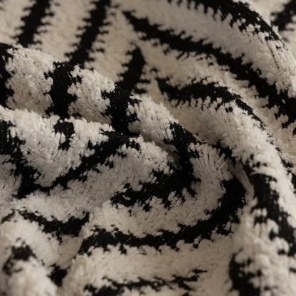 Textured Throw Blanket with Fringe Trim for Sofa | Modern Chevron Weave Furniture Protector & Decorative Accent