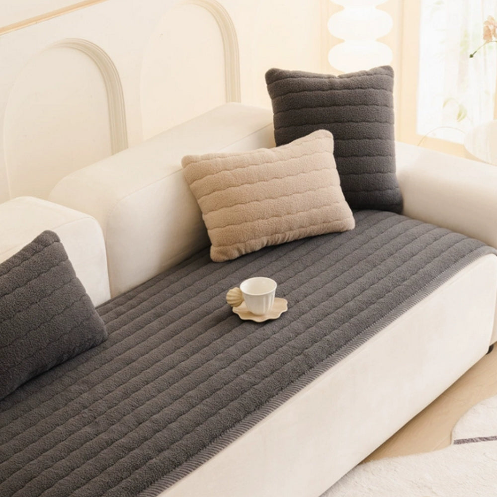 Soft Plush Couch Protector with Non-Slip Backing for Pets, Spills & Everyday Use in Living Room & Bedroom