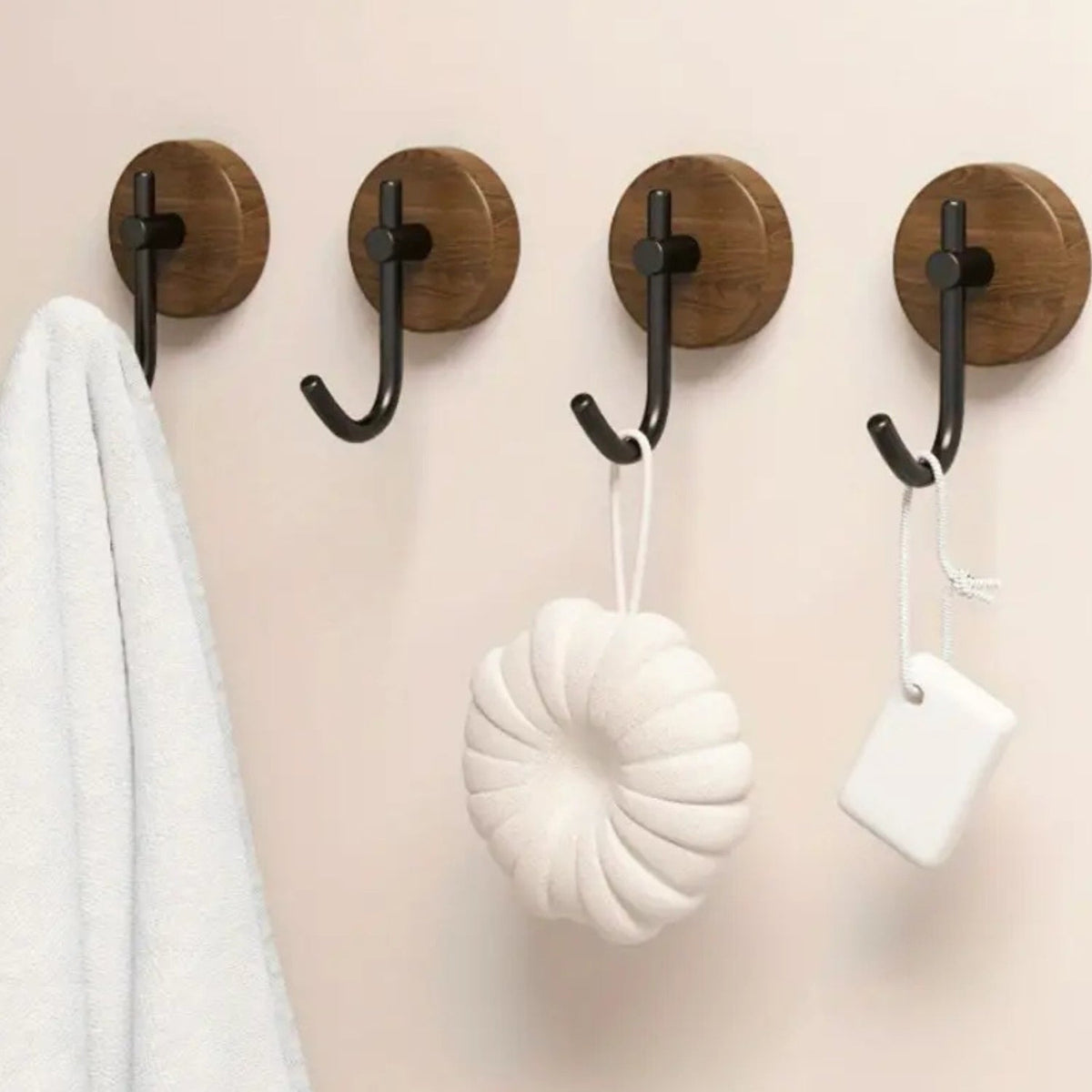 Chic Timber Coat Hooks for Wall - Self-Adhesive, Modern Design