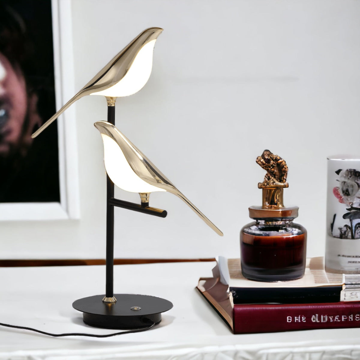 Sculptural Bird Accent Lamp with Integrated LED 22-Inch Gold Metal for Bedroom Nightstand Side Table Home Office Desk Modern Decorative Ligh