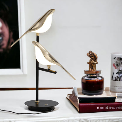 Sculptural Bird Accent Lamp with Integrated LED 22-Inch Gold Metal for Bedroom Nightstand Side Table Home Office Desk Modern Decorative Ligh