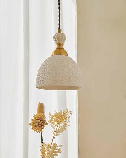 Hanging Ceiling Light Fixture White Ceramic Shade with Gold Hardware 9 in Adjustable Cord for Kitchen Island Dining Room Indoor Use E26 Sock