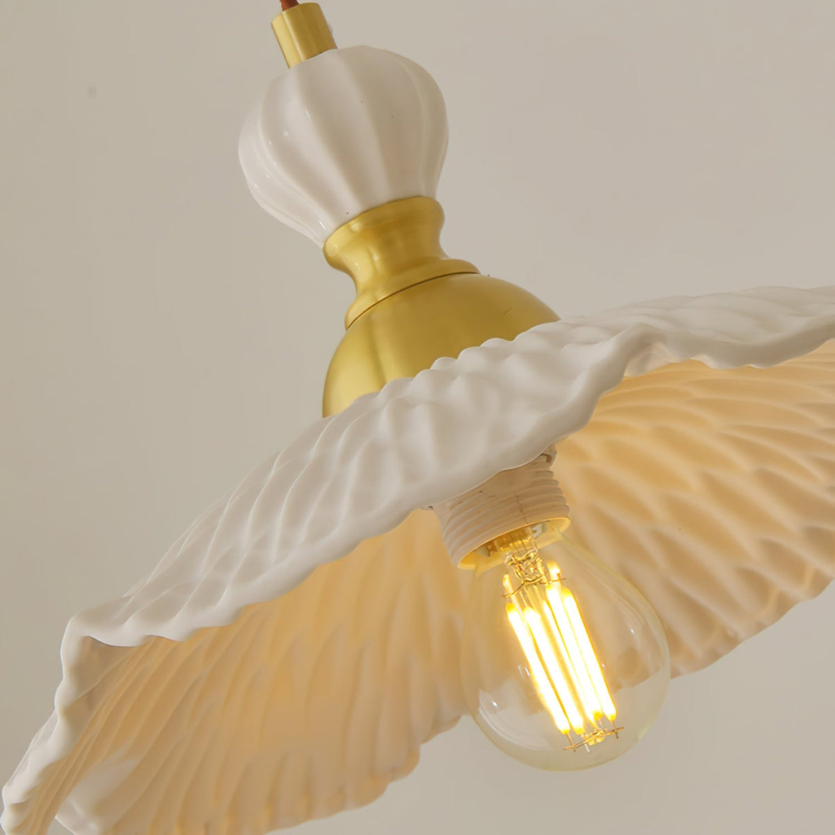 Hanging Ceiling Light Fixture White Ceramic Shade with Gold Hardware 9 in Adjustable Cord for Kitchen Island Dining Room Indoor Use E26 Sock