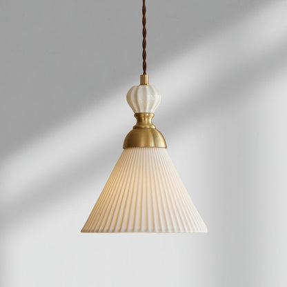 Hanging Ceiling Light Fixture White Ceramic Shade with Gold Hardware 9 in Adjustable Cord for Kitchen Island Dining Room Indoor Use E26 Sock