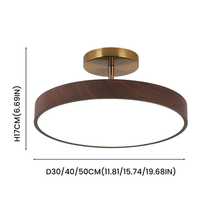Flush Mount Ceiling Light with Wood Grain Finish & Gold Frame – Modern Scandinavian Design for Living Room, Bedroom & Dining Room