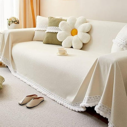 Ceo Sofa Cover - Chenille with Lace Edge, Non-Slip Protection