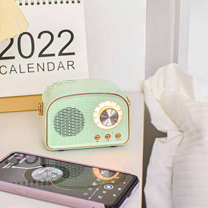Portable Bluetooth Speaker with Vintage Dial Controls and Desktop Design for Bedroom Nightstand Audio Streaming Music Playback Home Office D