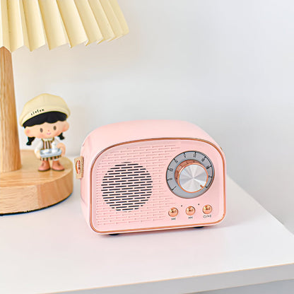 Portable Bluetooth Speaker with Vintage Dial Controls and Desktop Design for Bedroom Nightstand Audio Streaming Music Playback Home Office D